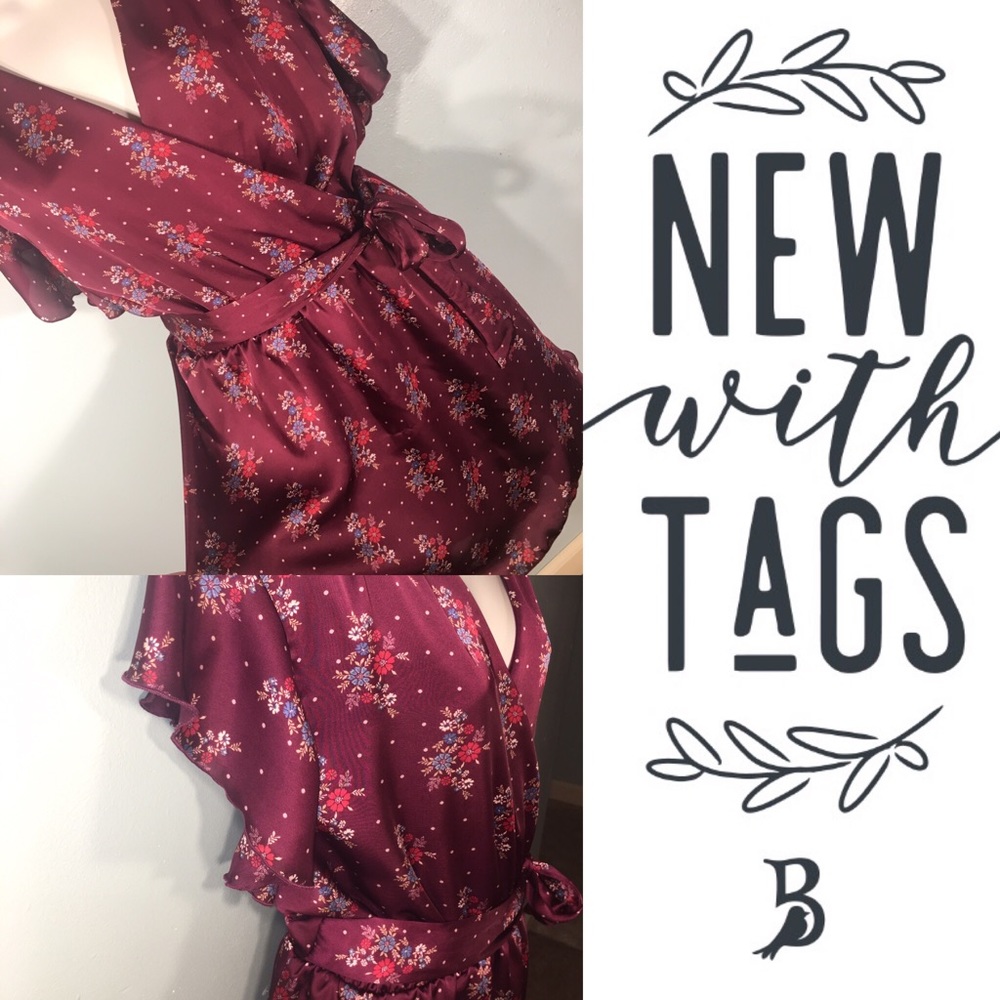 Floral Maroon A-Line Belted Dress Charlotte Russe